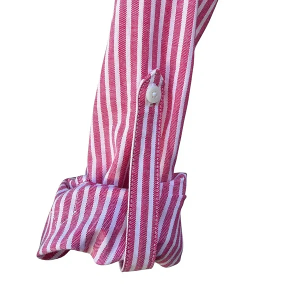 US Polo Assn. Women’s M Raspberry & White Long Sleeve Striped Oxford Shirt Dress - Picture 8 of 12